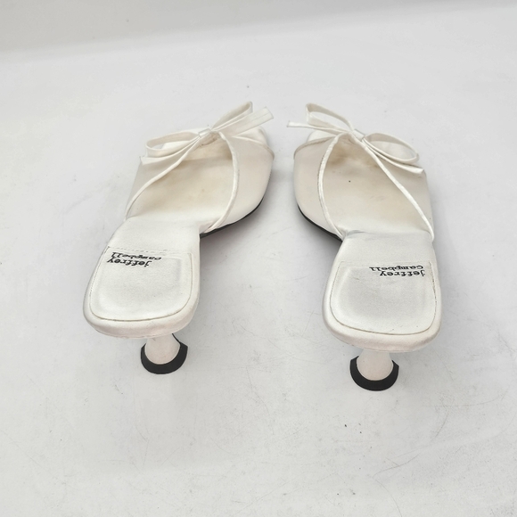 Jeffrey Campbell Sweet-On-U Square-Toe Mid Heel Slide Sandals White Satin Combo - Picture 4 of 11